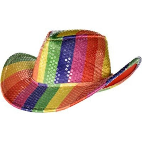 Sparkly Rainbow Cowboy Hat – Multicolor Novelty Western Hat, One Size Fits Most - Picture 1 of 1